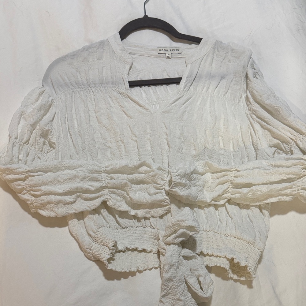 Moon River Cream Textured Blouse